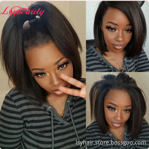 Lsy 4x4 Bob Kinky Straight Lace Closure Human Hair Wig Unit Lace Front Wig 100% Human Hair Lace Wigs Sales For Black Women